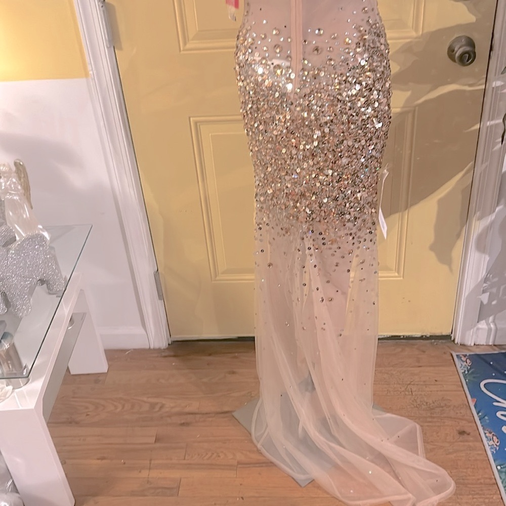 NWT Jovani nude rhinestones sequins elegant all eyes on you dress only $345 - Picture 4 of 9